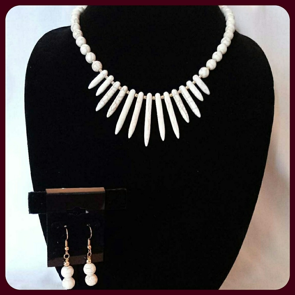 Howlite Dagger Necklace & Earrings Set