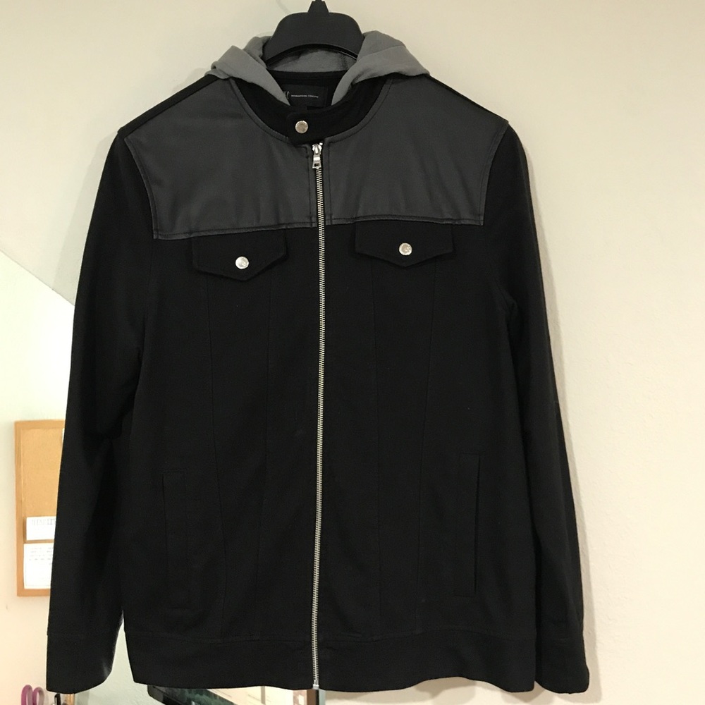 INC pleather accented zip up hoodie