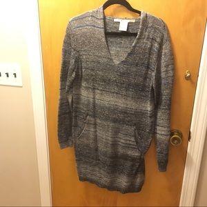 Grey marled sweater dress with pocket and hood szL