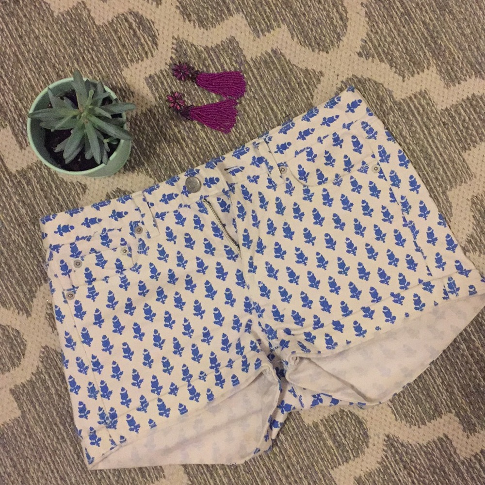 JCREW white denim patterned shorts