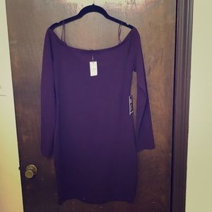 Express Currant Fitted Off the Shoulder Dress