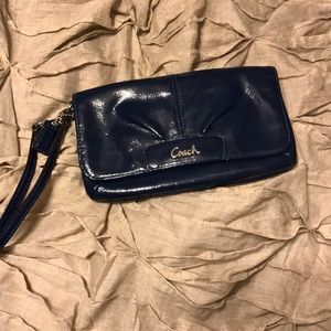 Authentic Coach Wristlet- Navy Patent Leather