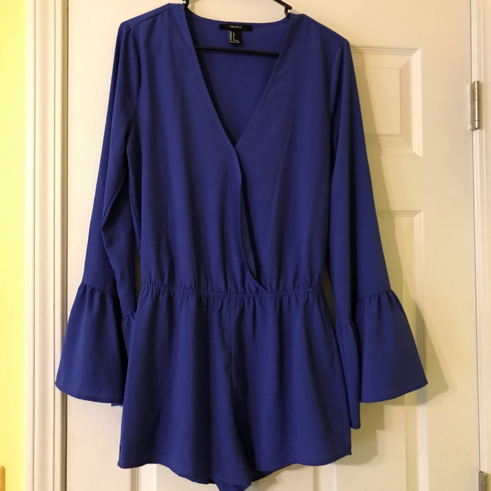 Blue Forever 21 romper with bell sleeves