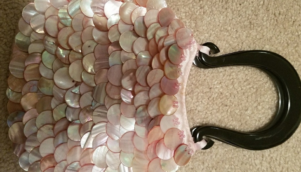 Vintage pink mother of pearl clutch