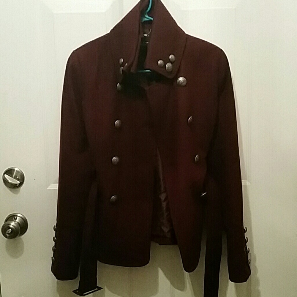 Deep purple wool blend high neck coat