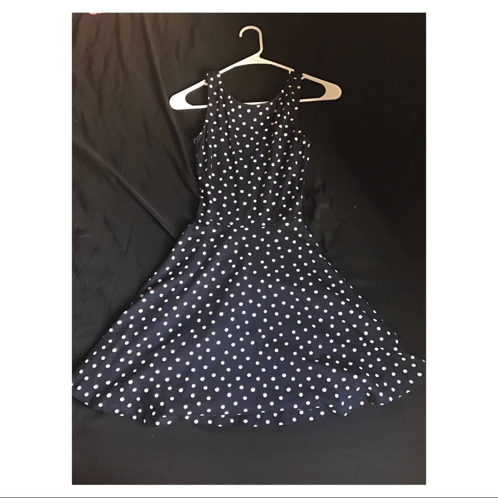 Mini cute polka dog blue flare dress.