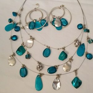 Teal and turquoise necklace and matching earrings