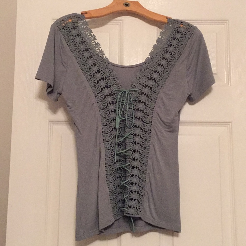 Crochet back detail knit top