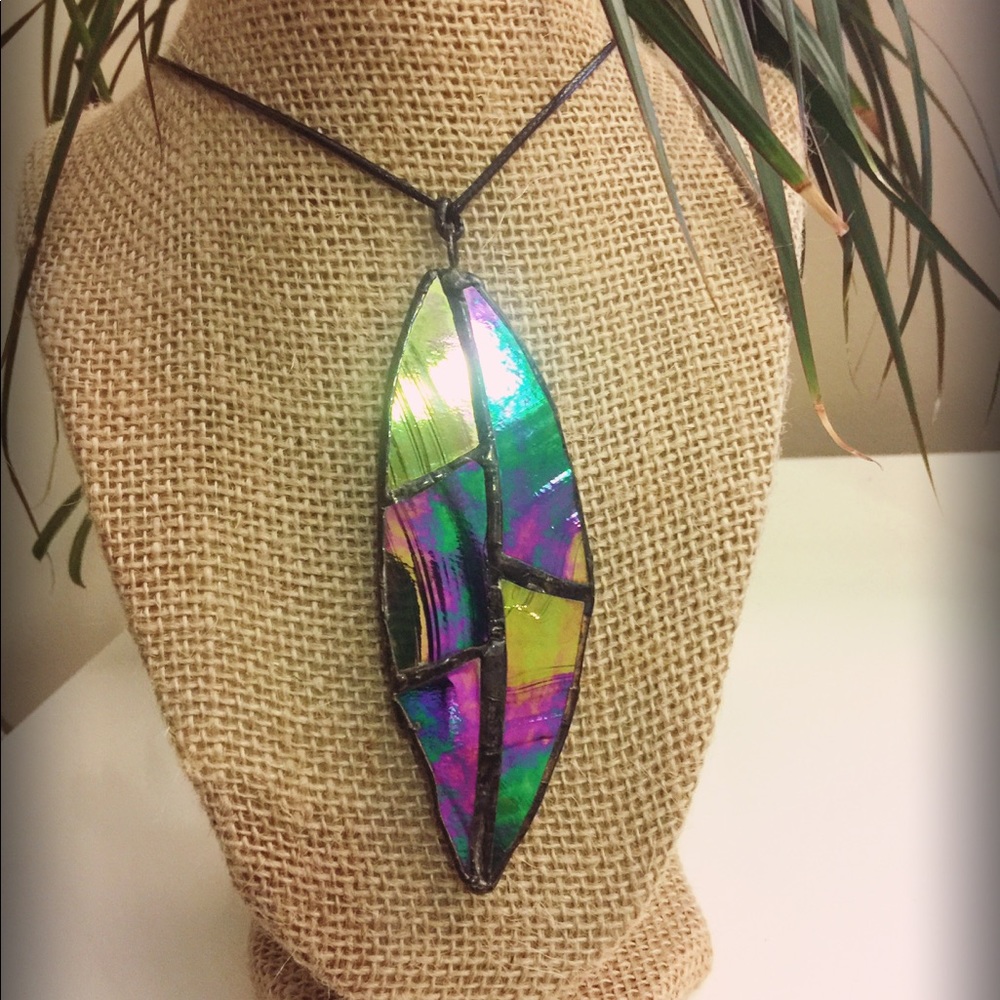 boho style Stained glass feather pendant