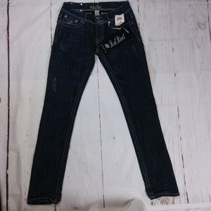 RED RIVET skinny embellish distress lowrise sz 9