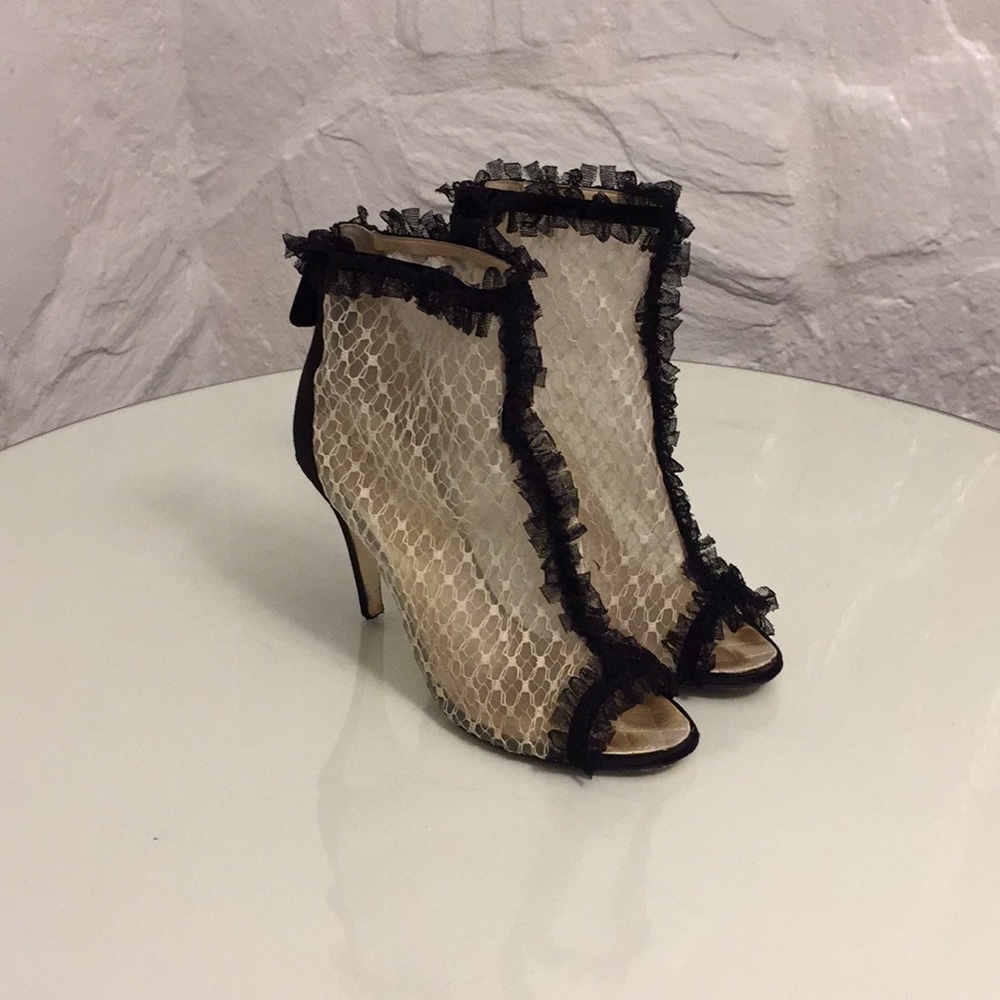 Chanel black and white lace booties size 37