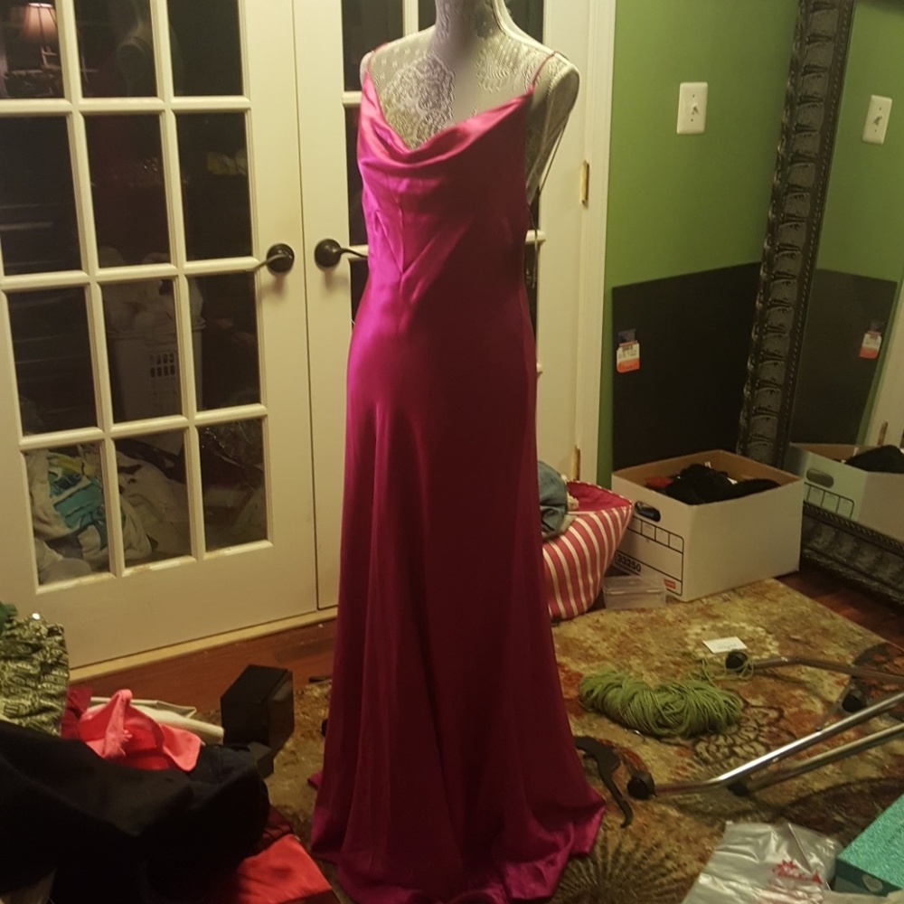 Pink satin evening gown