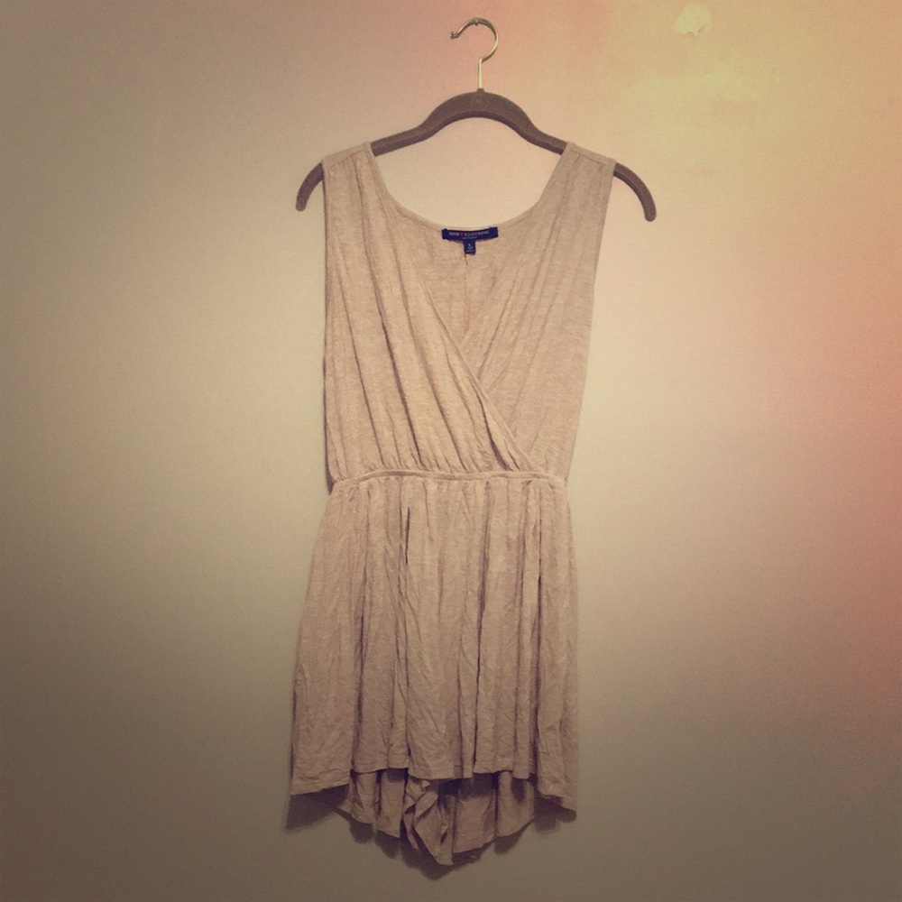 Knit cross front oatmeal tshirt romper