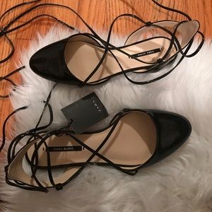 Zara patent lace up flats