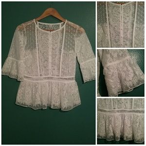 White LACE PEPLUM Top XS