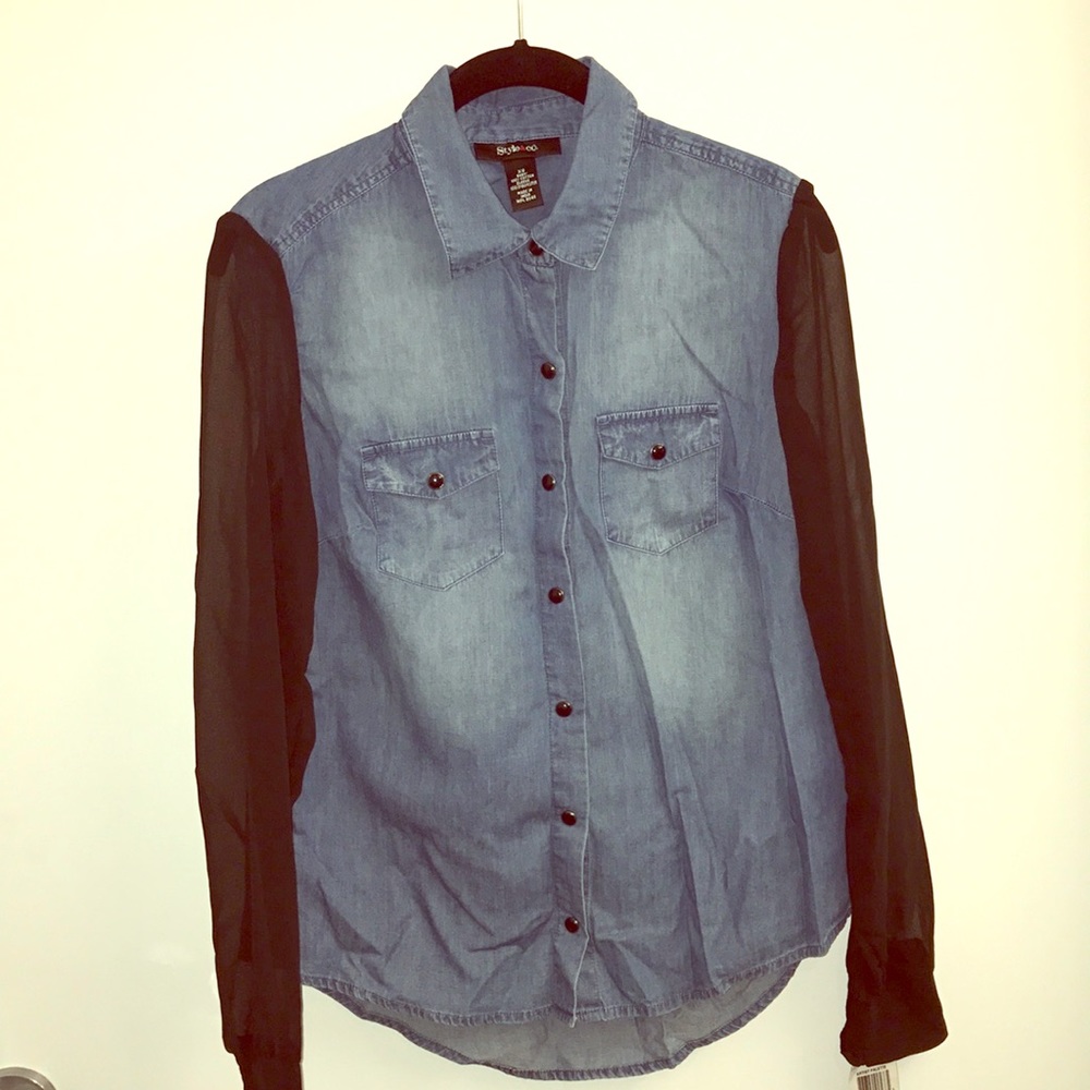NWS - chambray shirt with sheer black sleeves