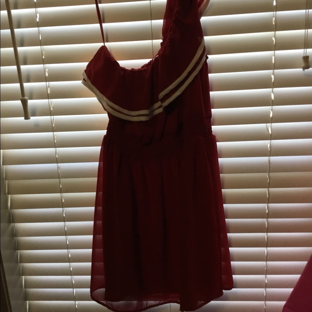 Red/white off the shoulder sheer dress