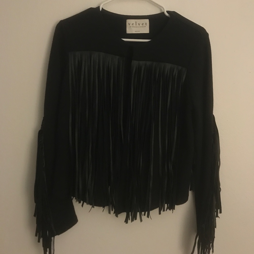 Velvet brand leather fringe jacket