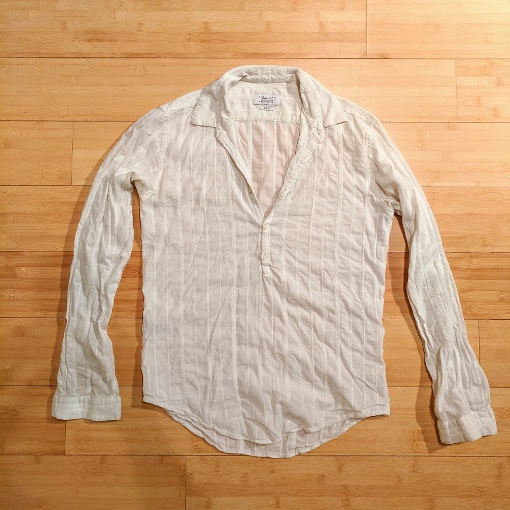 ZARA Man white linen half button down shirt