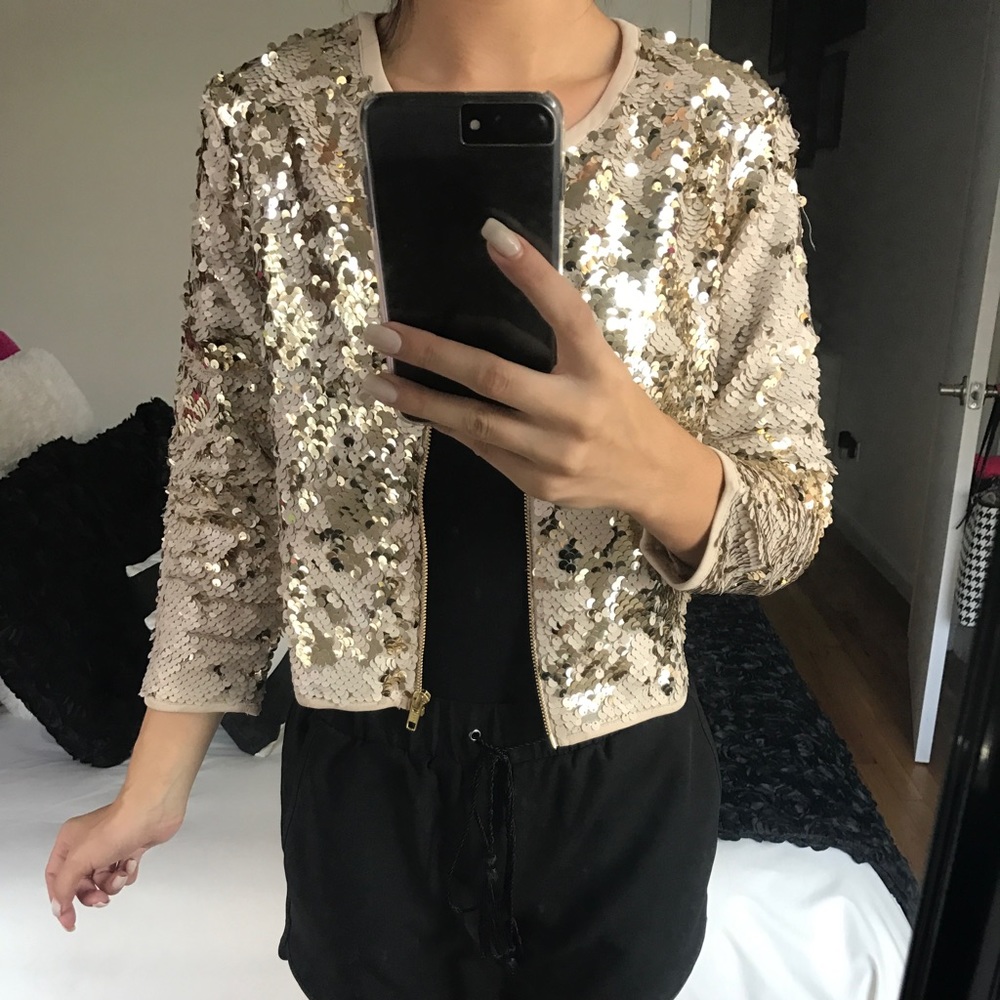 Sequined bomber style jacket