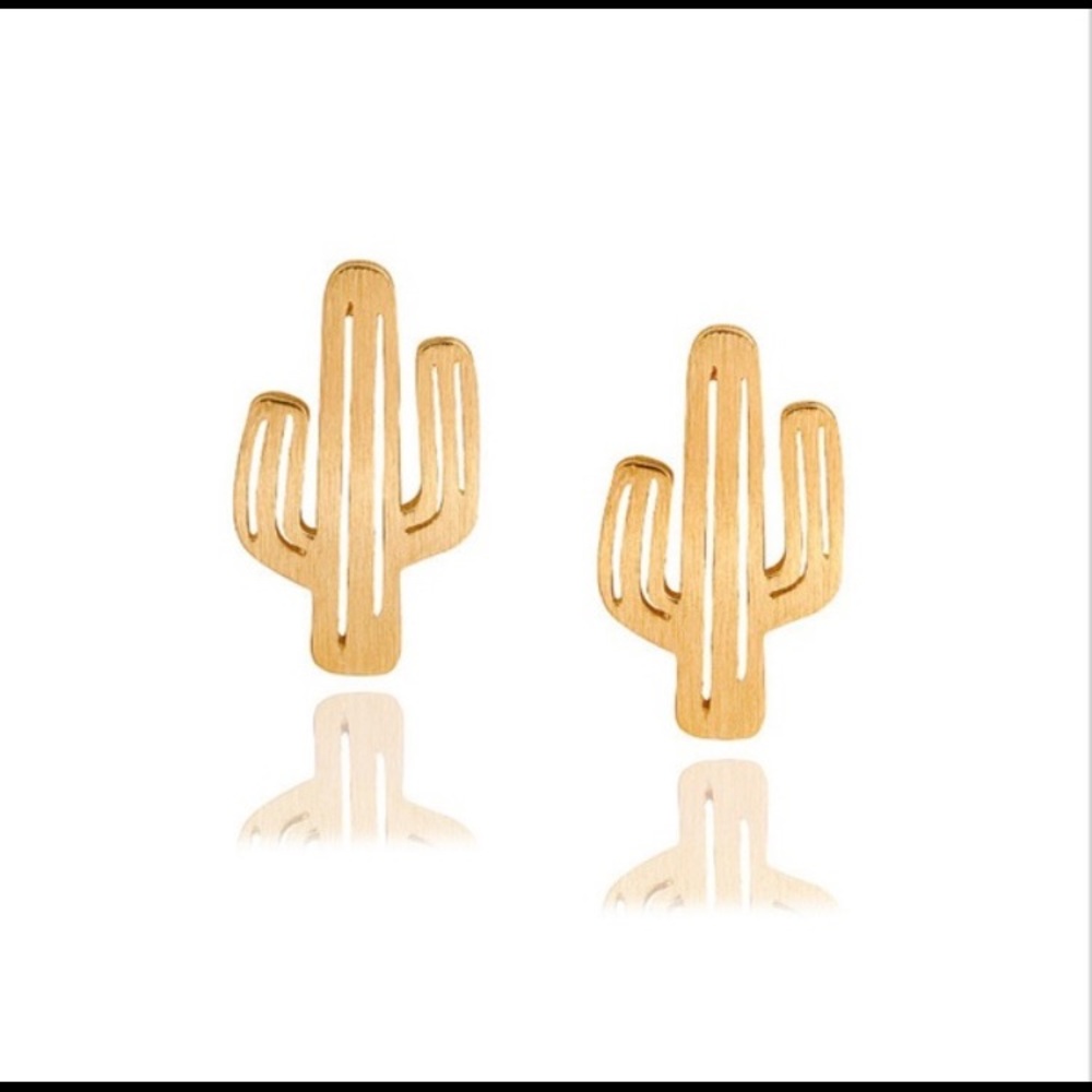 Dainty Gold Cactus Earrings | Minimalist Western Desert Jewelry | Boutique - Picture 2 of 2