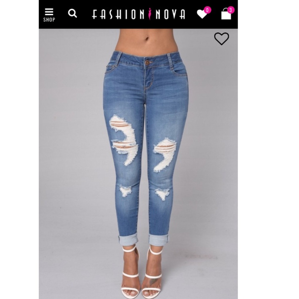 Fashion nova distressed dark wash skinny jeans