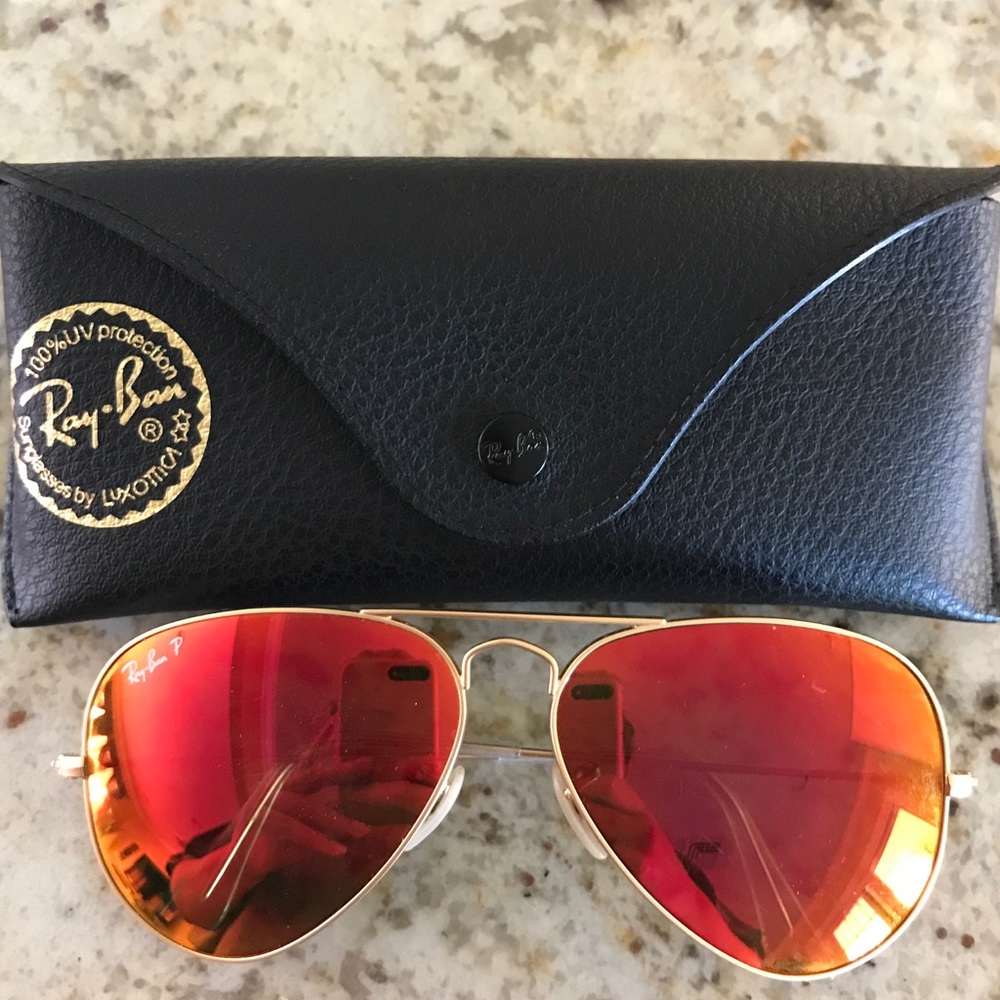 AUTHENTIC RAYBANS- Red/orange flash lens aviator