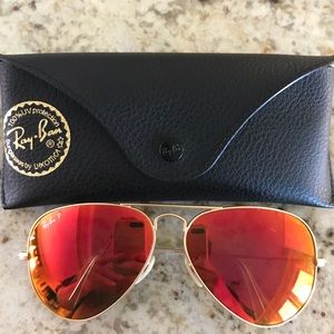 AUTHENTIC RAYBANS- Red/orange flash lens aviator