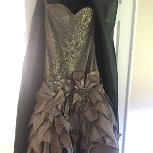 Taupe Crystal Beaded Formal Dress