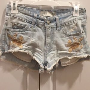 Embroidered Low Rise Jean Shorts