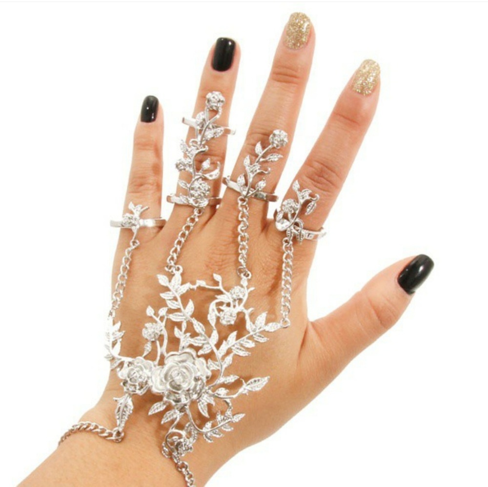 Silver Rose Leaf Handchain