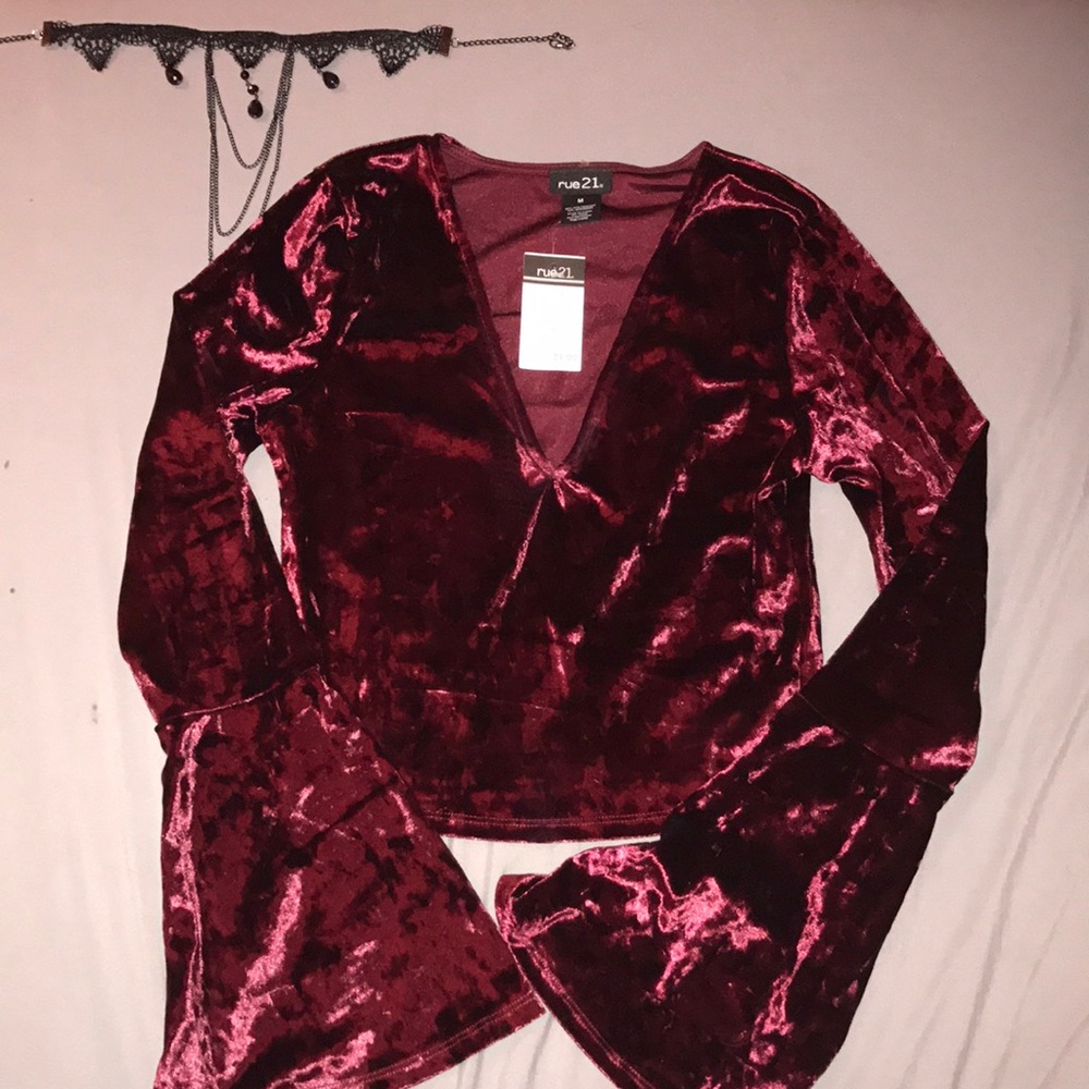 Velvet Bell Sleeve Crop Top