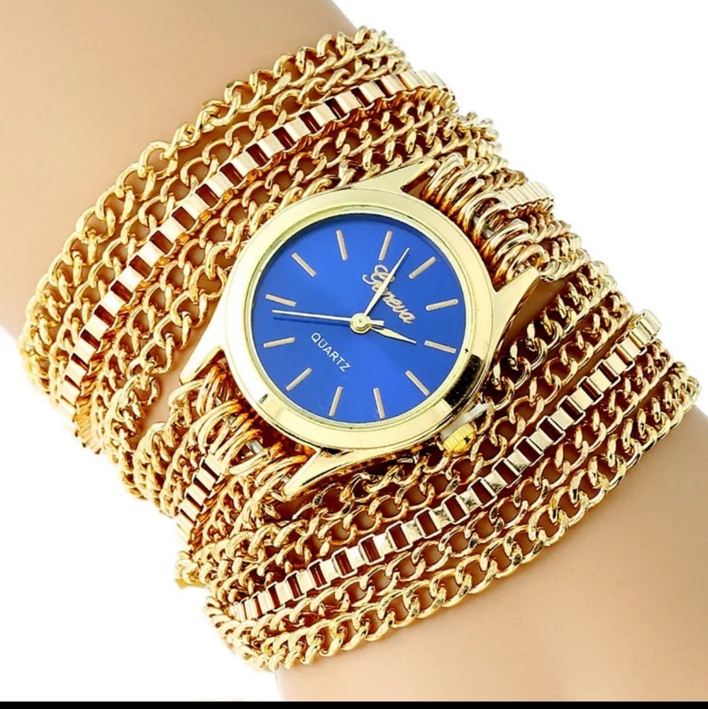 Blue Face Gold Chain Watch