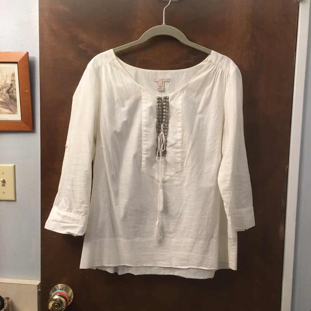 Studded notch color white J. Crew tunic blouse