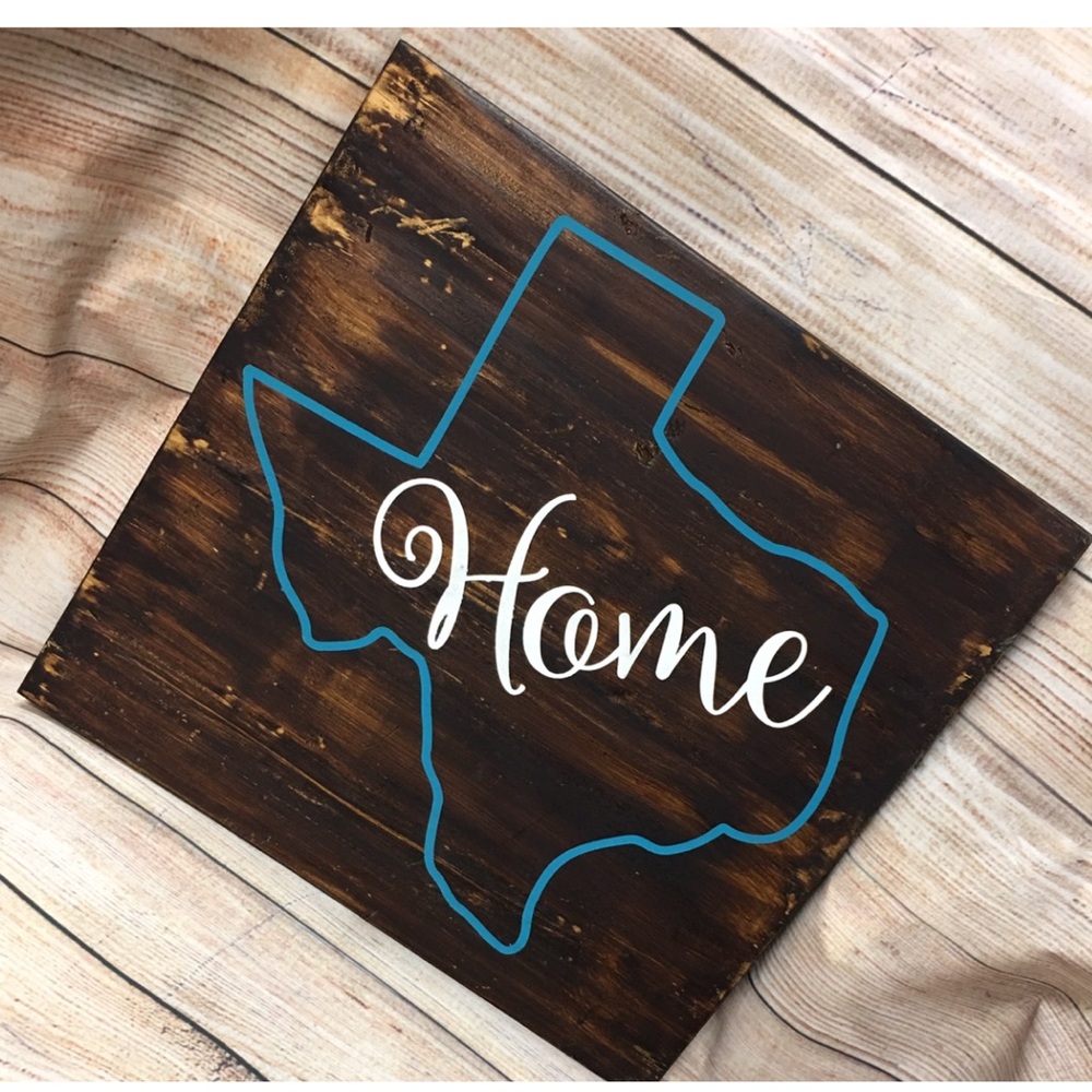 Texas home  wood sign  11"X11"