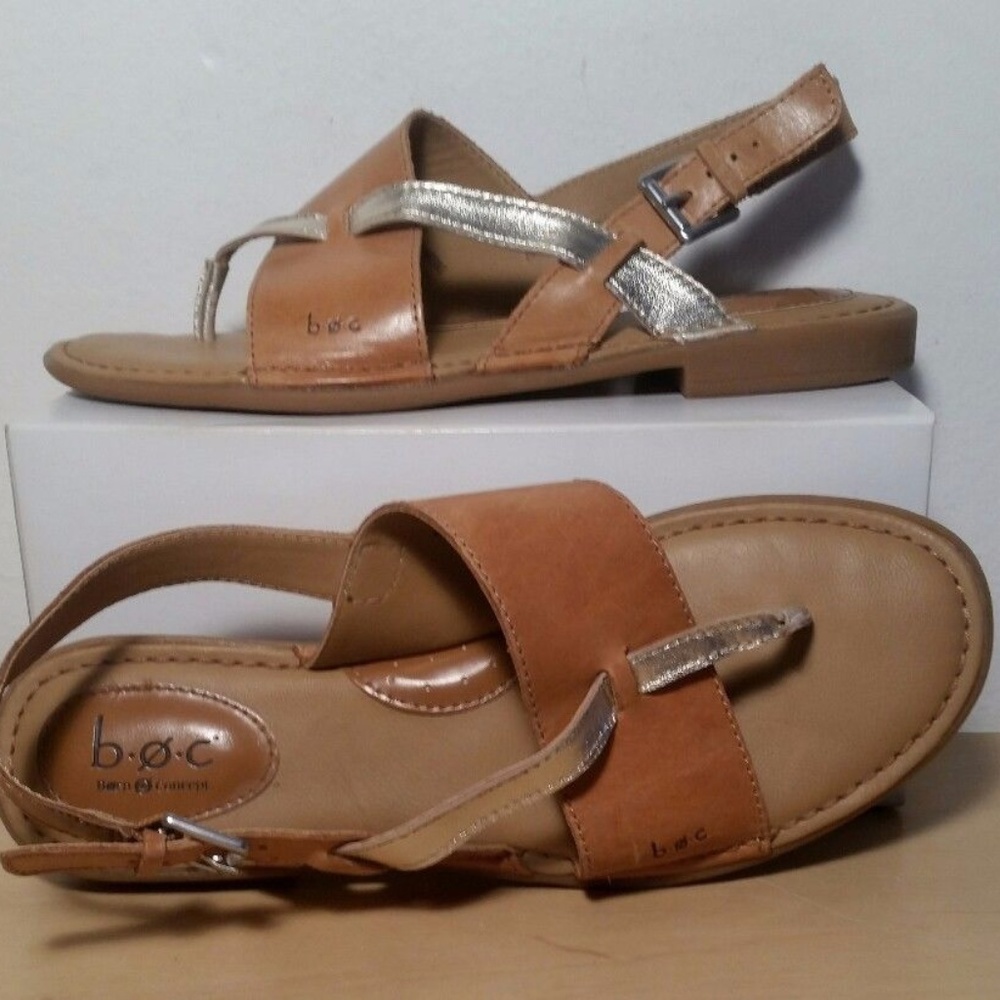 BOC Born Lowery Tan Silver Leather Sandal Strap