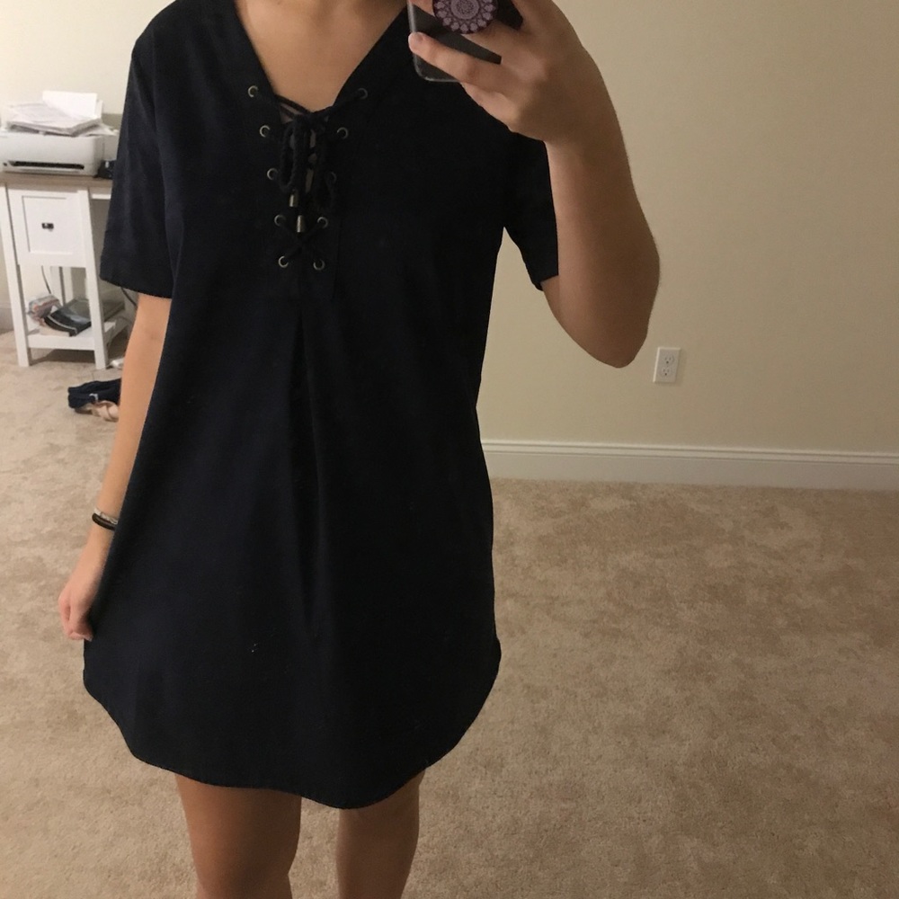 Navy velvet t shirt dress