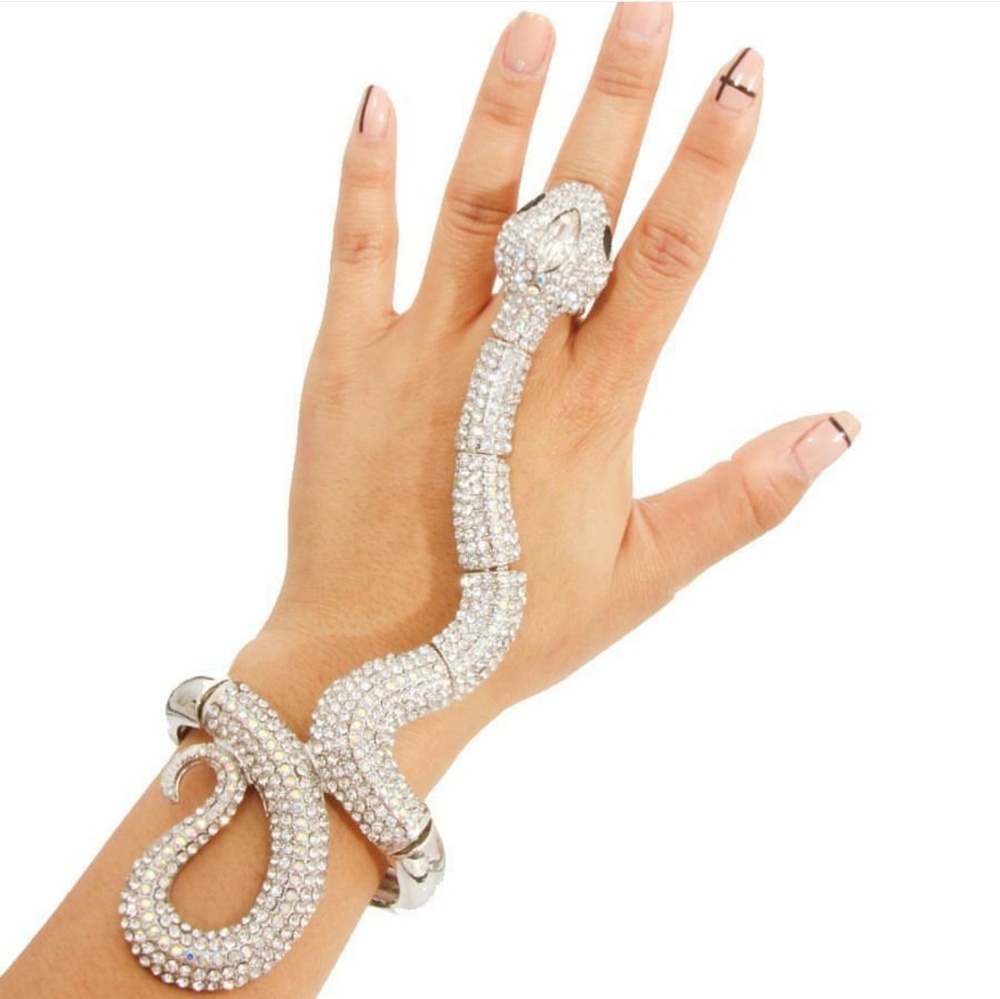 Silver Crystal Snake HandChain