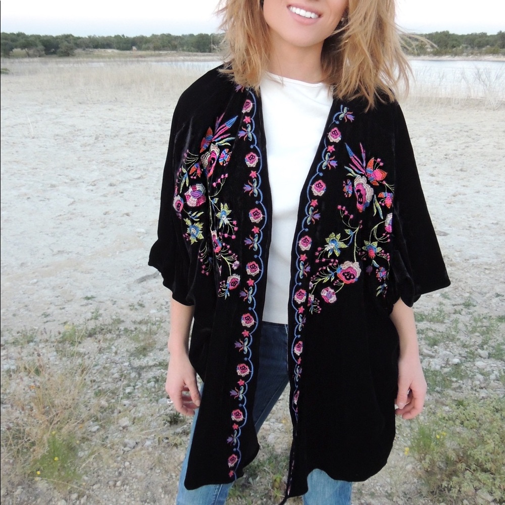 Black Velvet Embroidered Kimono