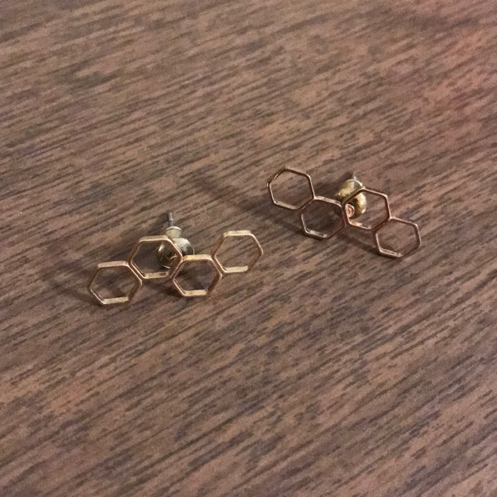 Rose gold hexagon geometry earrings