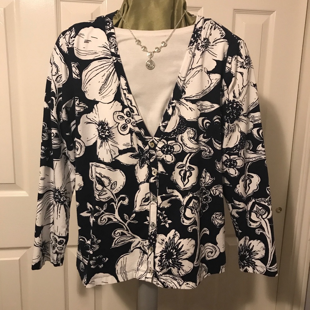 Chico's Size 3 ( XL ), Navy / White jersey Jacket