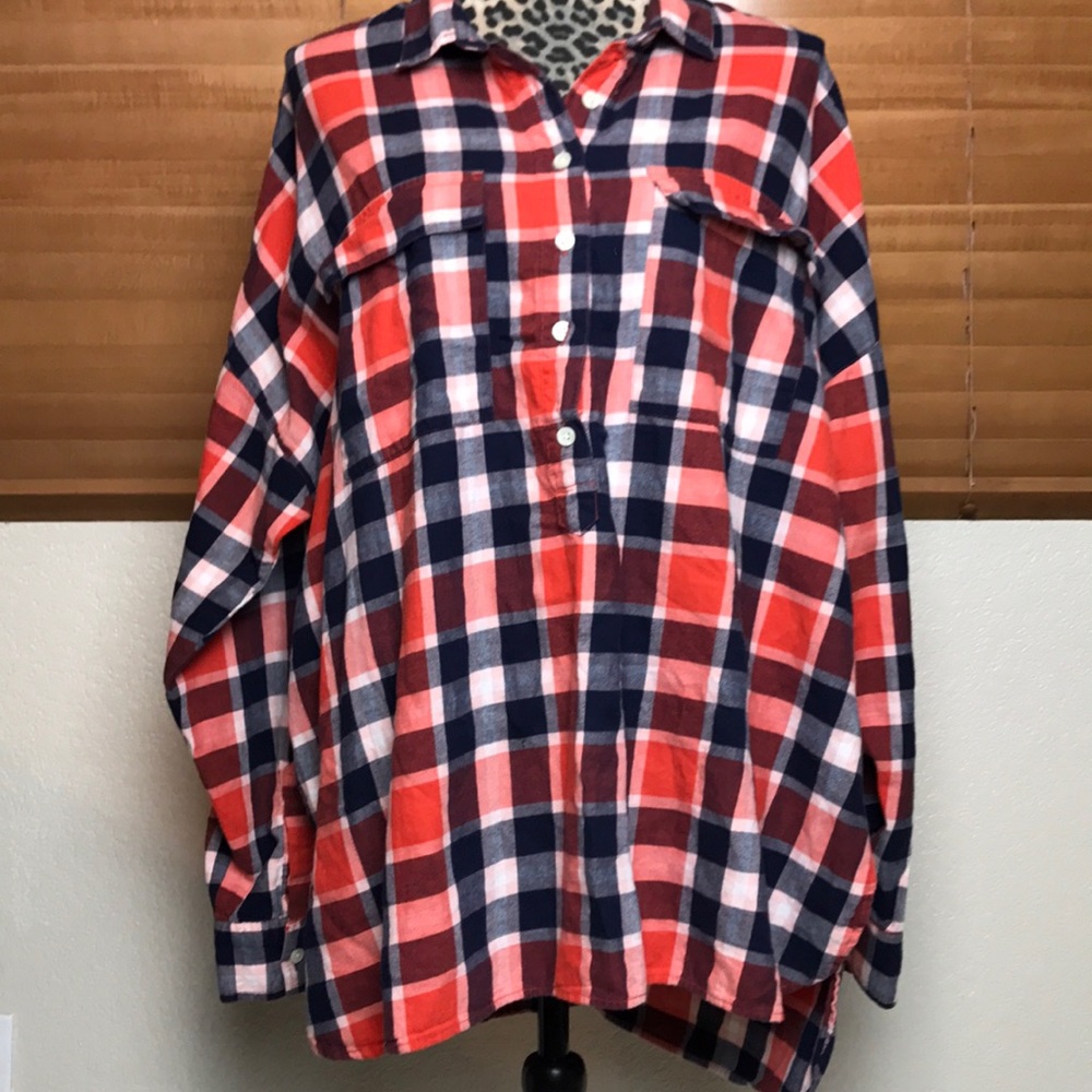 Old Navy Womens XXL Boyfriend Plaid Top Blouse tee