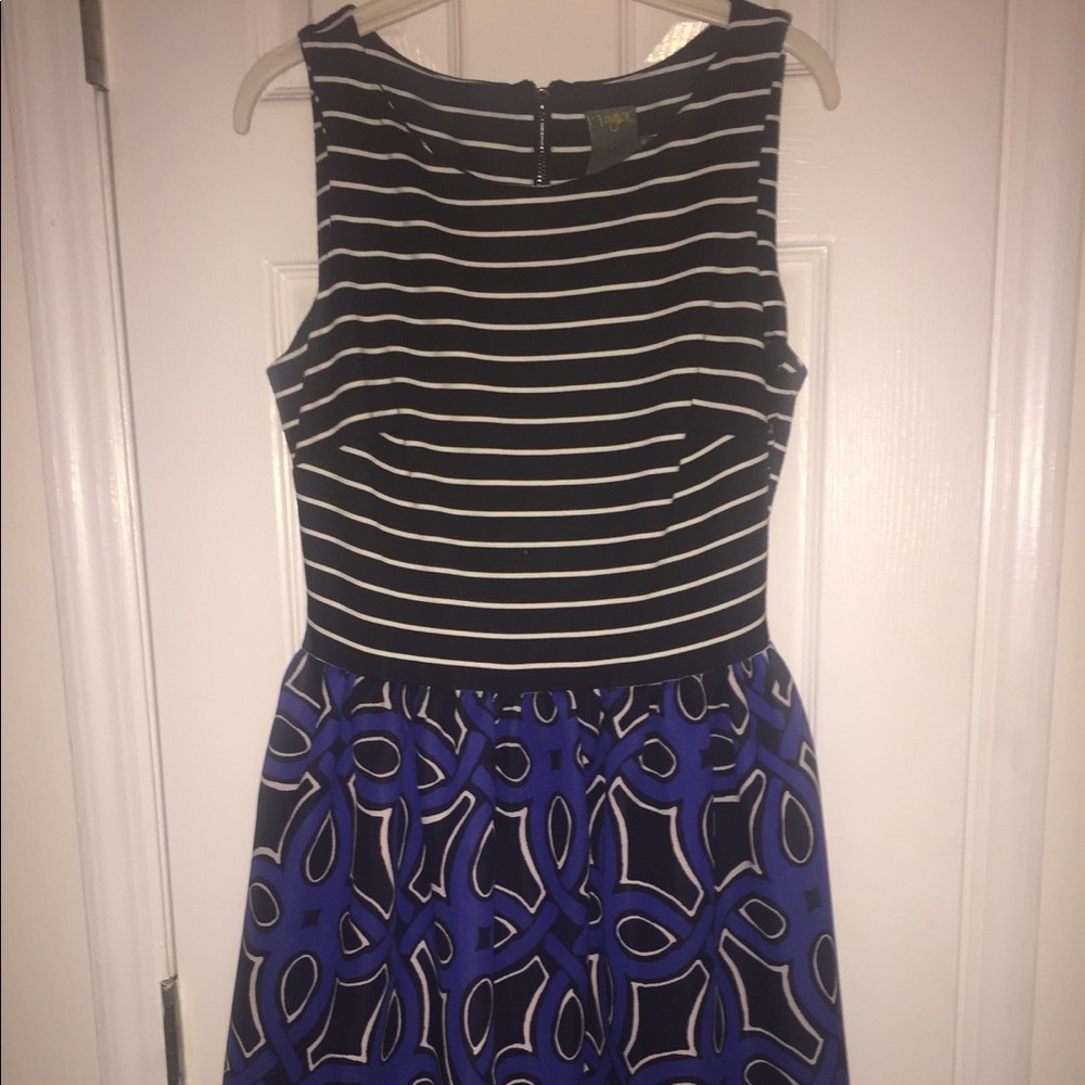 Blue and Black Patterned A-Line Dress