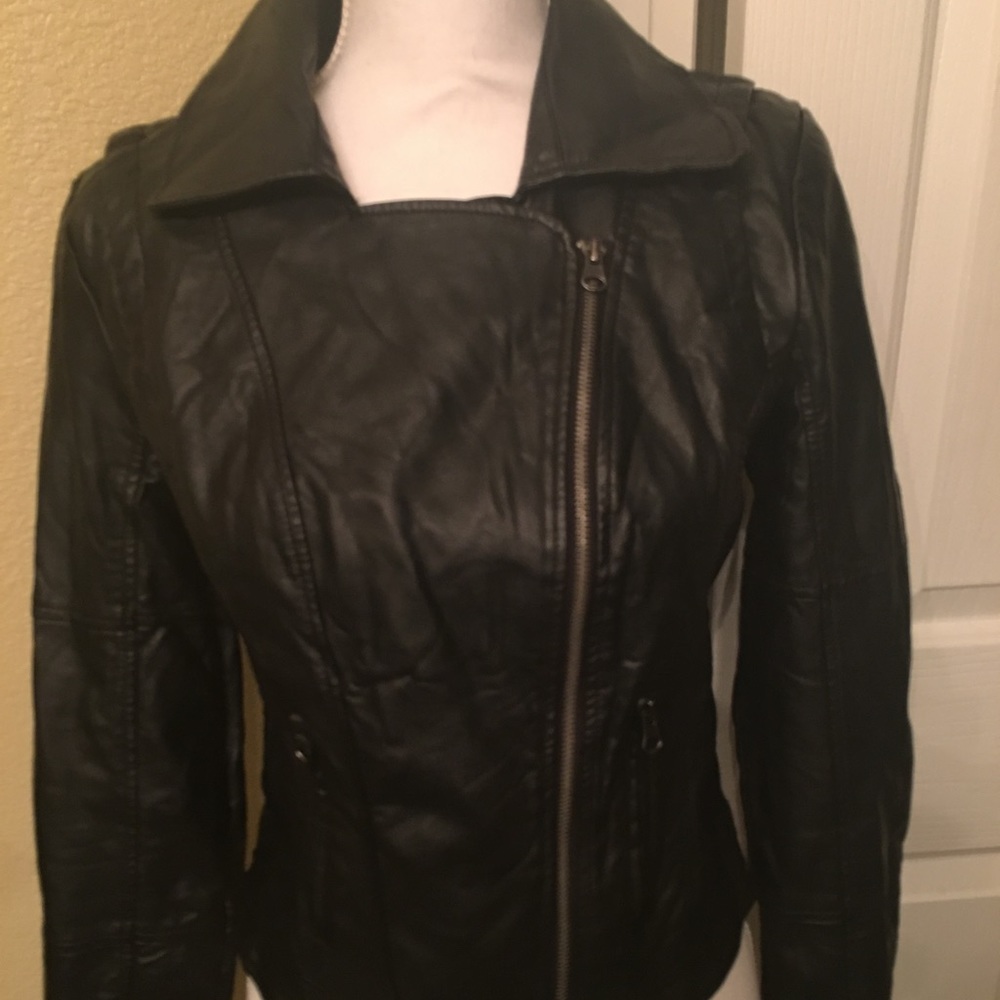 GUESS black vegan leather jacket Sz Sm