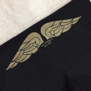 Victoria's Secret Black Yoga Pants with Gold Wings