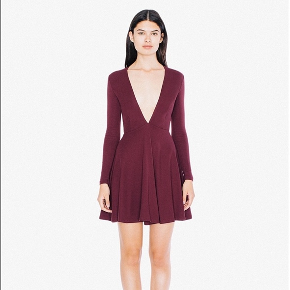 *SOLD* American Apparel Long Sleeve Deep V Skater Dress