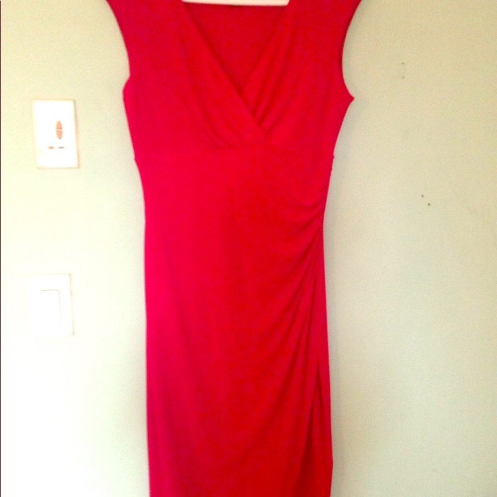 Red v-neck clingy dress