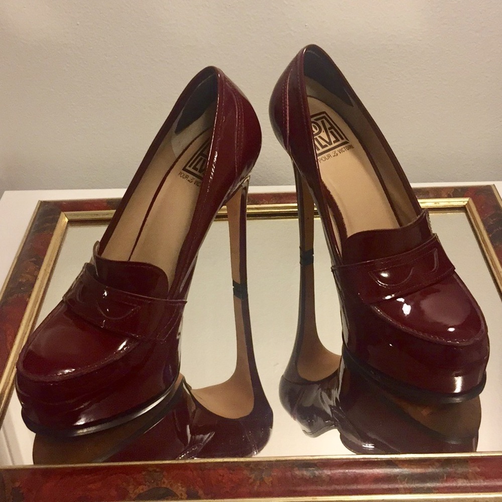 Pour la Victoire Oxblood Penny Loafer Heels