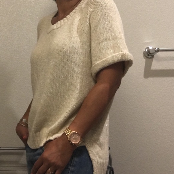 Short-sleeved boxy sweater with lurex thread. - Picture 5 of 8