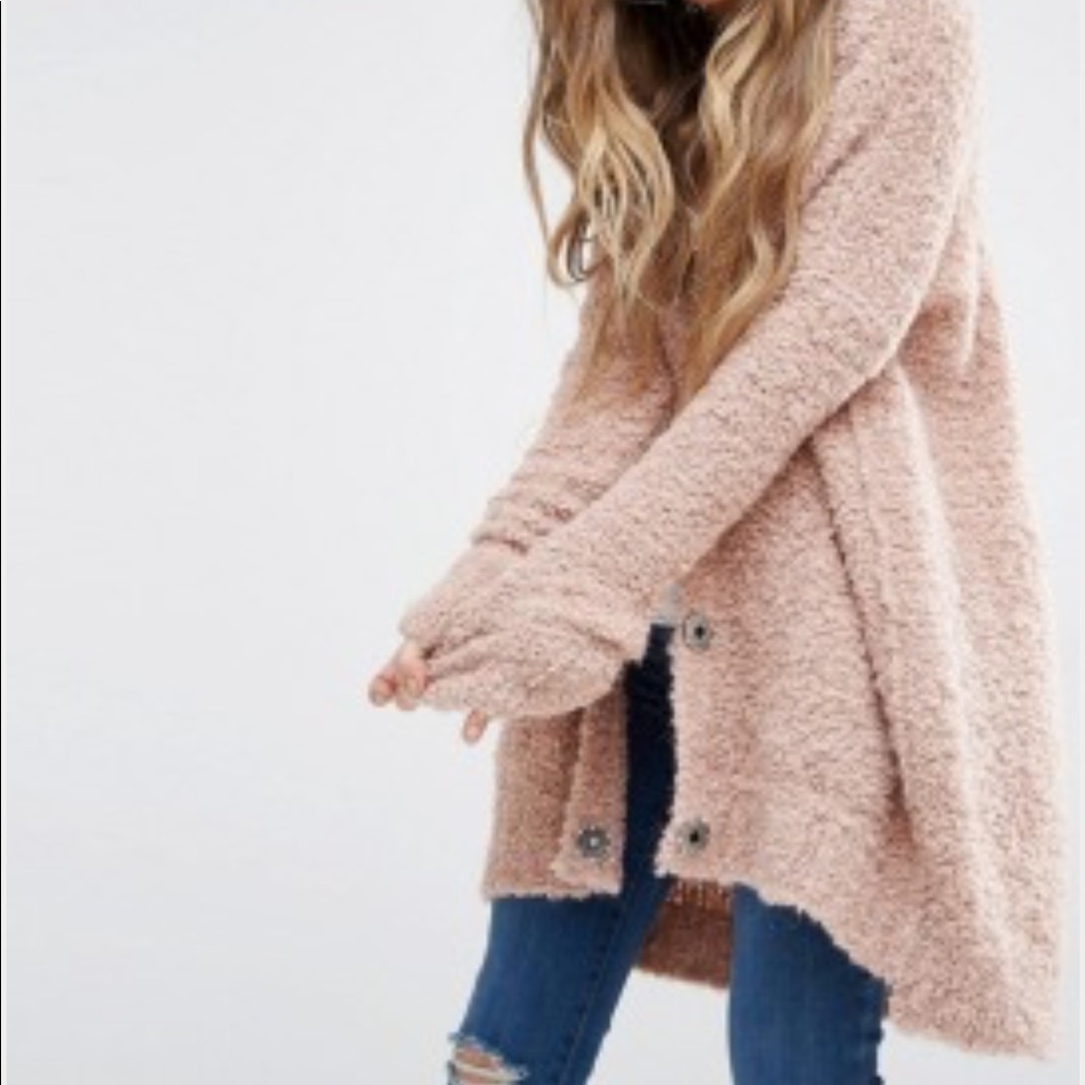 Free people boucle slouch cardi, pink dust XS